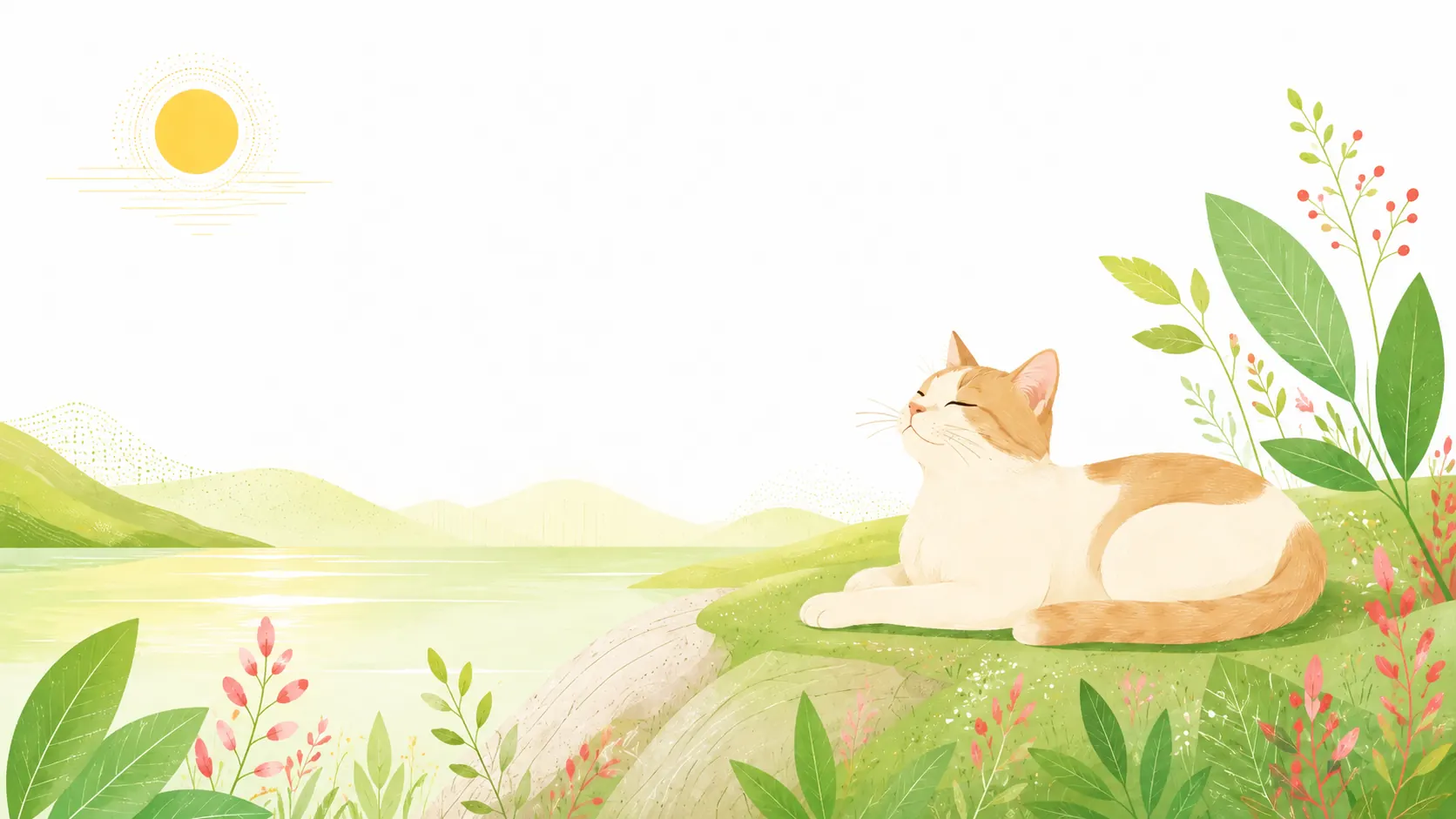 Chat paisible se reposant prÃ¨s de collines douces
