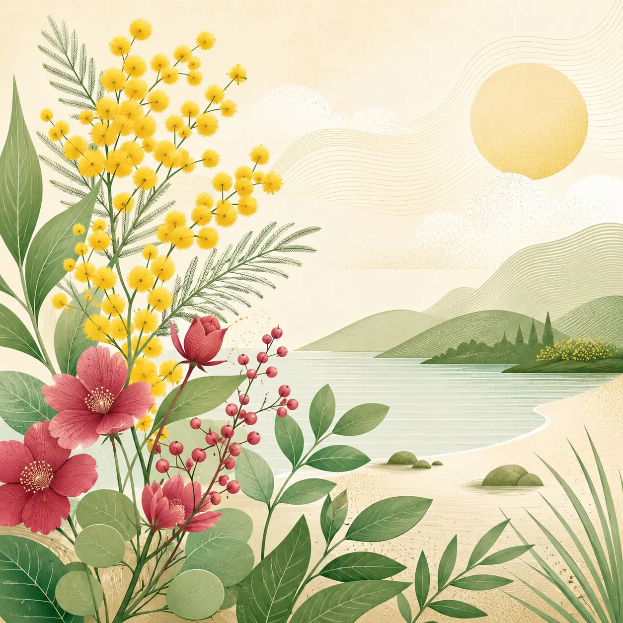 Warm, serene botanical landscape
